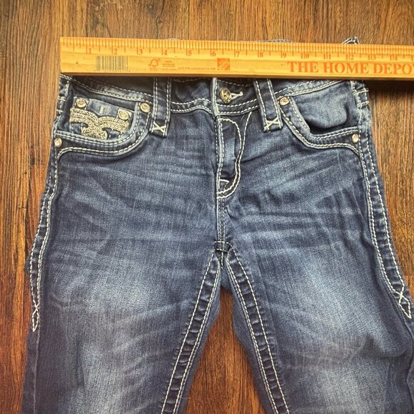 ROCK REVIVAL Claret Mid-Rise Skinny Jeans Distressed Dark-Wash Women’s Size 25 - Picture 9 of 13